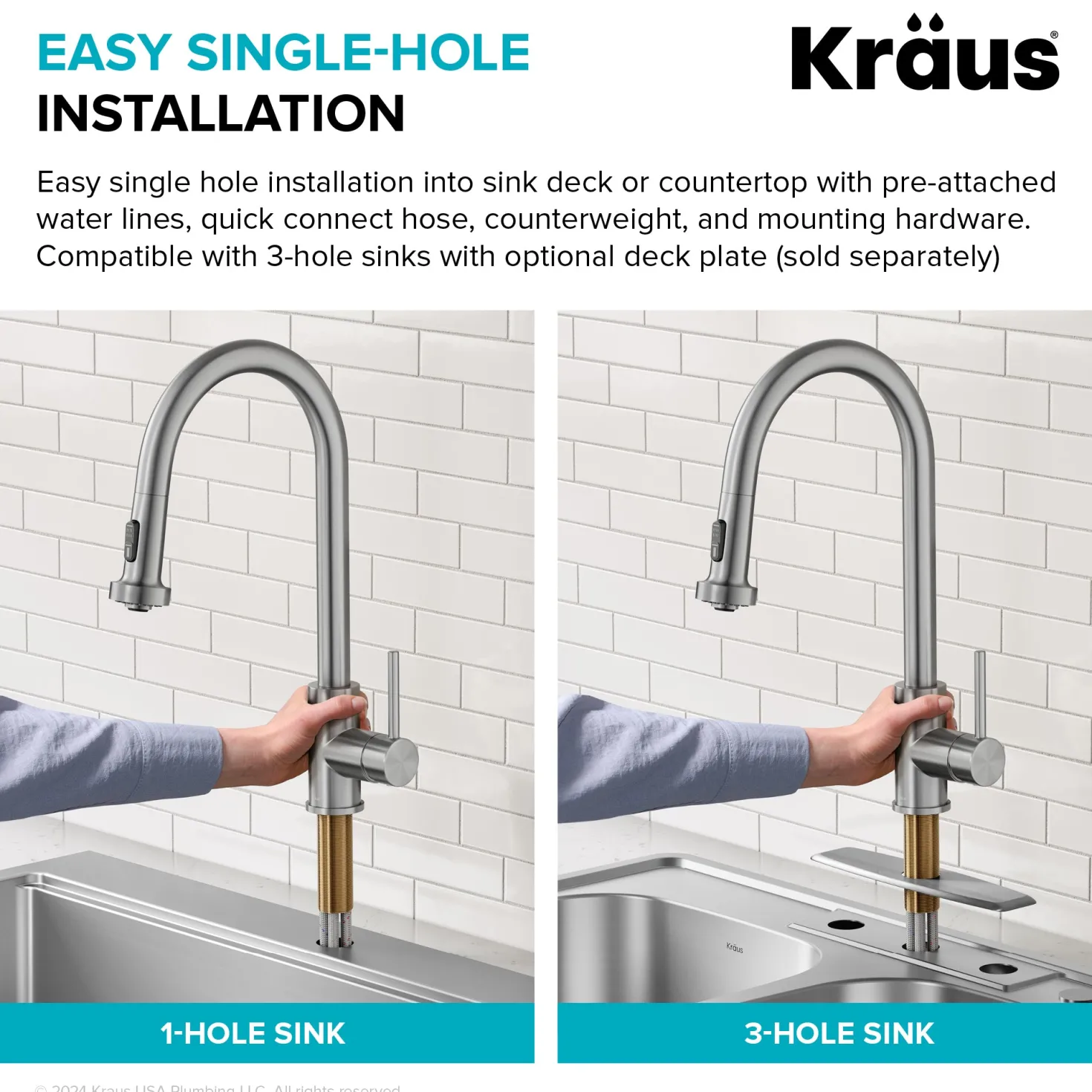 KRAUS 2-Function Single Handle Pull Down Kitchen Faucet in Spot-Free Brushed Brass