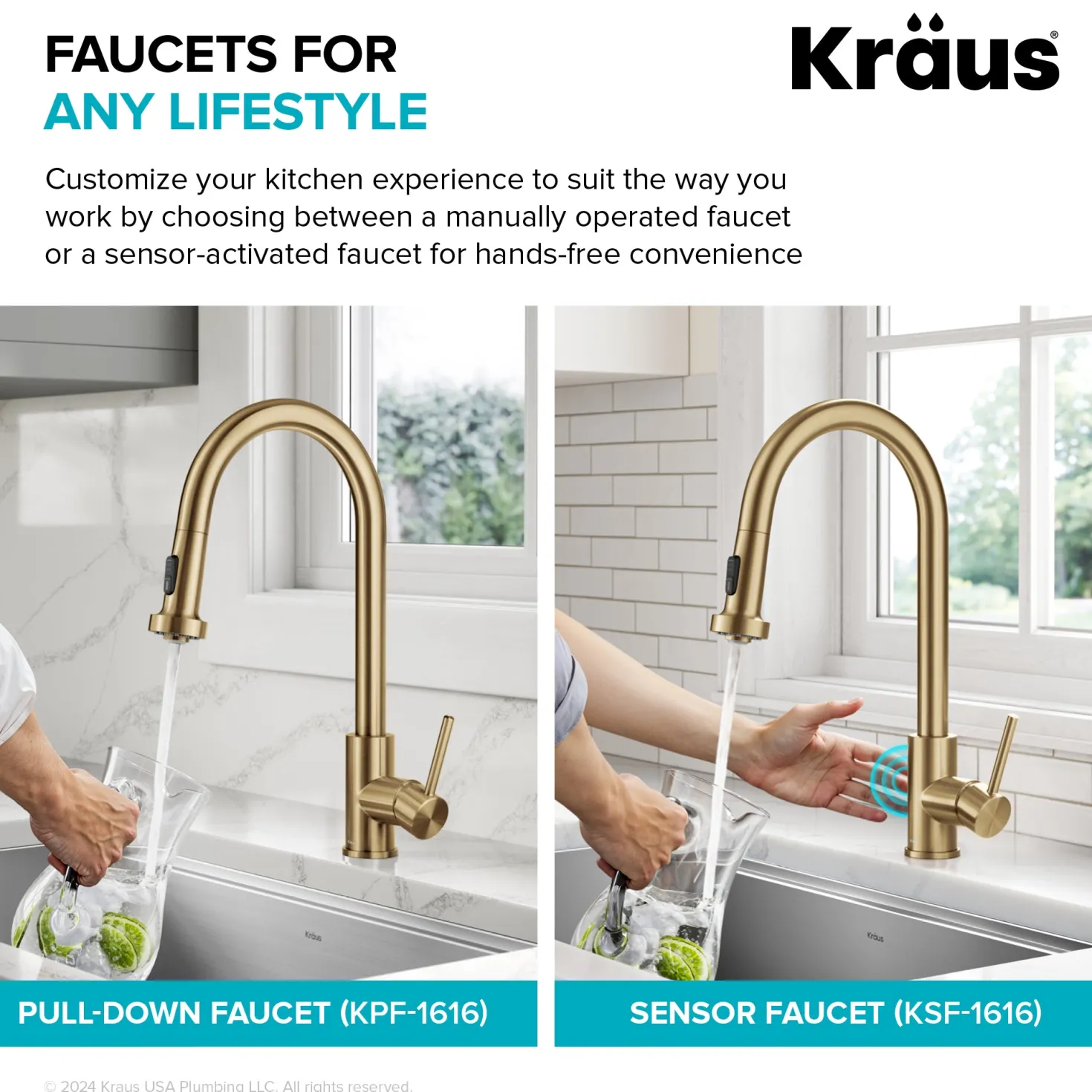 KRAUS 2-Function Single Handle Pull Down Kitchen Faucet in Spot-Free Brushed Brass