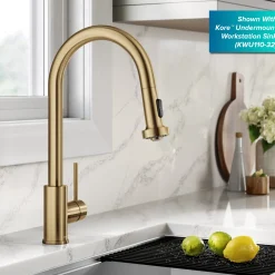 KRAUS 2-Function Single Handle Pull Down Kitchen Faucet in Spot-Free Brushed Brass