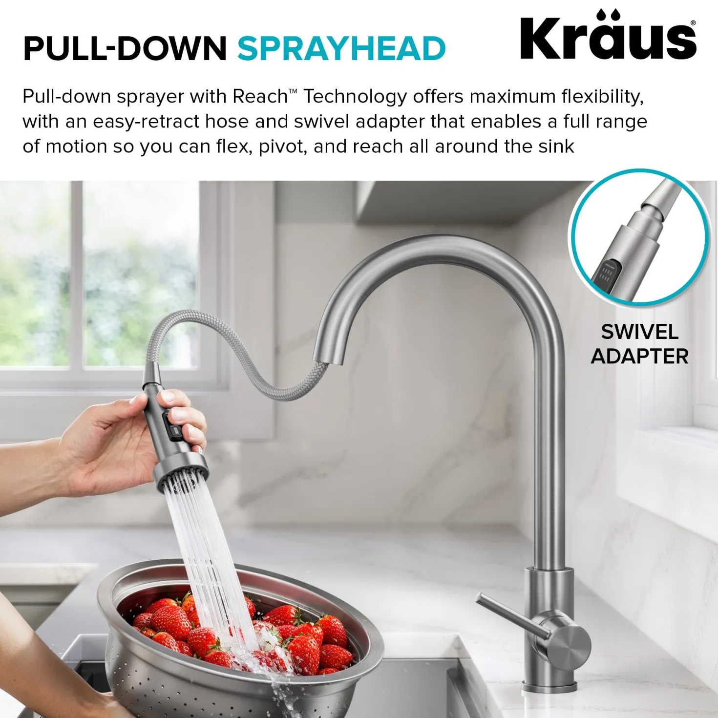 KRAUS 2-Function Single Handle Pull Down Kitchen Faucet in Spot-Free Brushed Brass