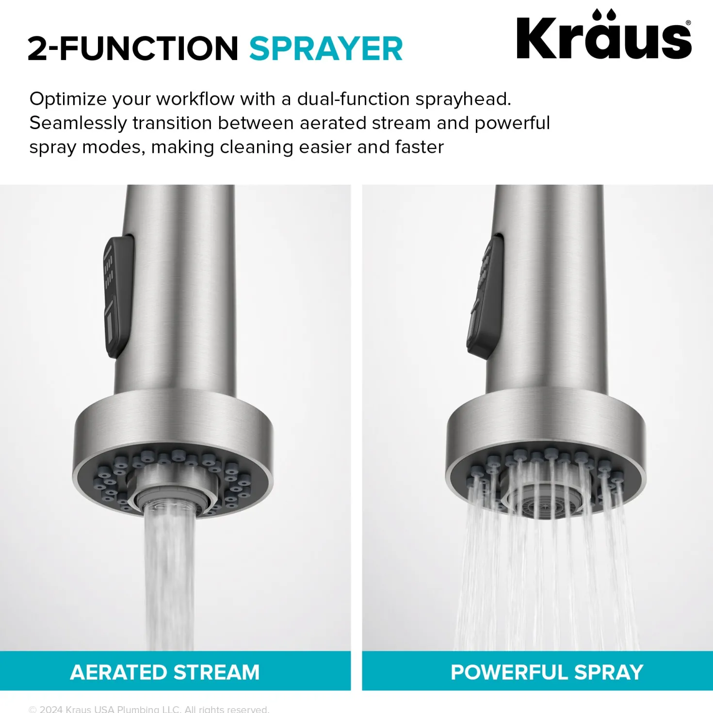 KRAUS 2-Function Single Handle Pull Down Kitchen Faucet in Spot-Free Brushed Brass