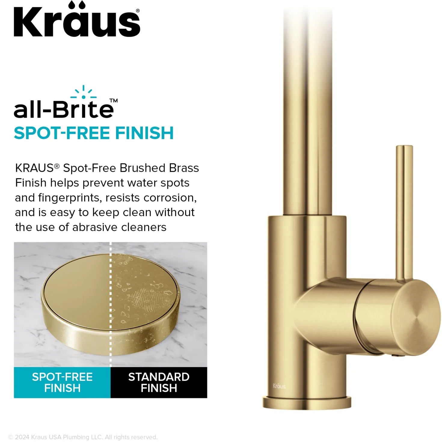 KRAUS 2-Function Single Handle Pull Down Kitchen Faucet in Spot-Free Brushed Brass