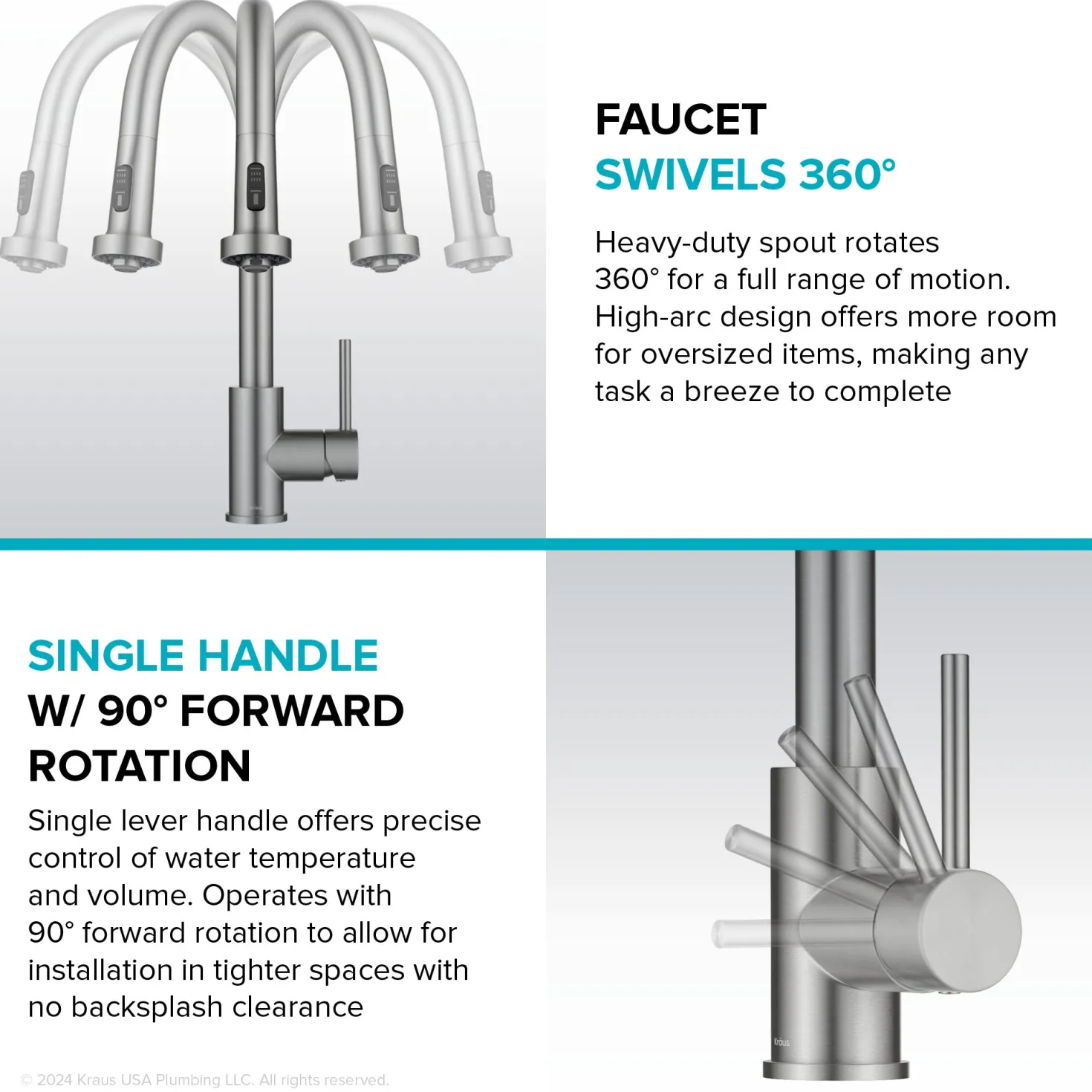 KRAUS 2-Function Single Handle Pull Down Kitchen Faucet in Spot-Free Stainless