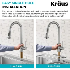 KRAUS 2-Function Single Handle Pull Down Kitchen Faucet in Spot-Free Stainless