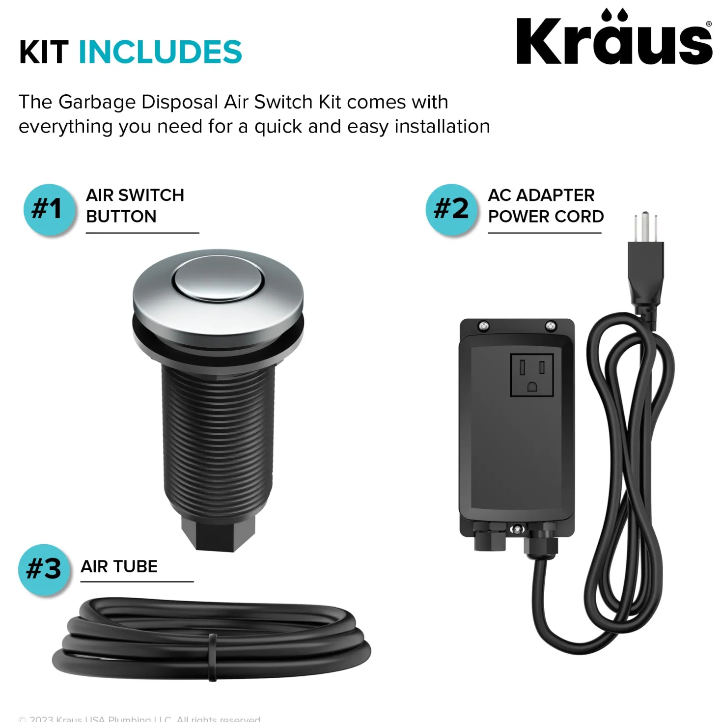 KRAUS Garbage Disposal Push Button Air Switch Kit in Chrome