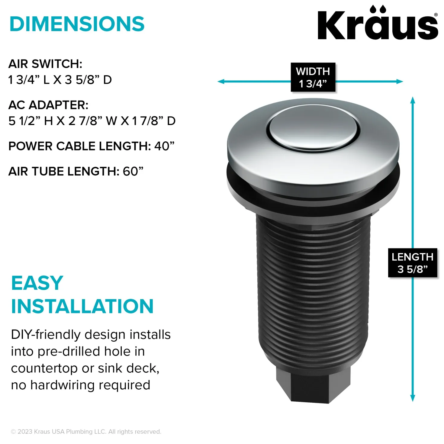 KRAUS Garbage Disposal Push Button Air Switch Kit in Chrome