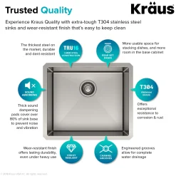 KRAUS 21" 16 Gauge Undermount Single Bowl Stainless Steel Kitchen Sink
