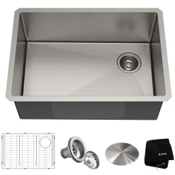 KRAUS 27" 16 Gauge Undermount Single Bowl Stainless Steel Kitchen Sink with Off Center Drain