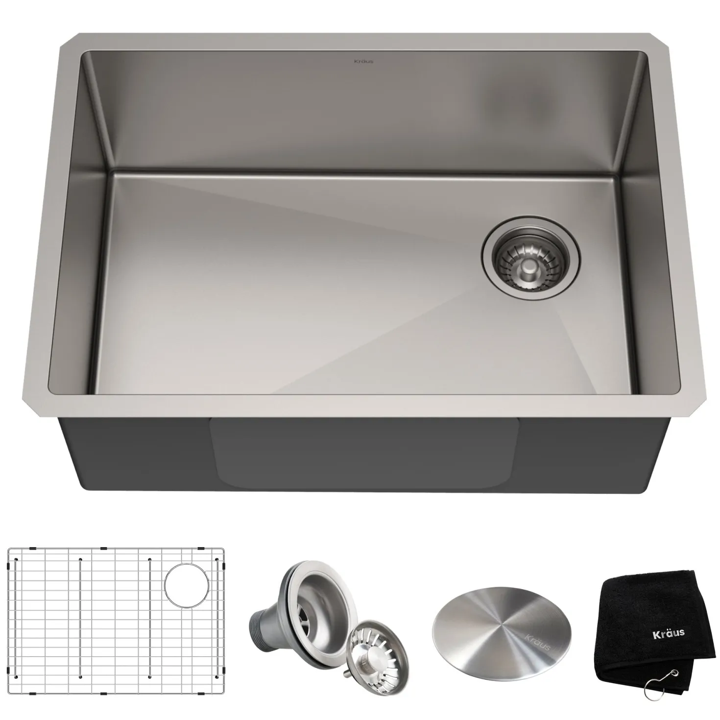 KRAUS 27" 16 Gauge Undermount Single Bowl Stainless Steel Kitchen Sink with Off Center Drain