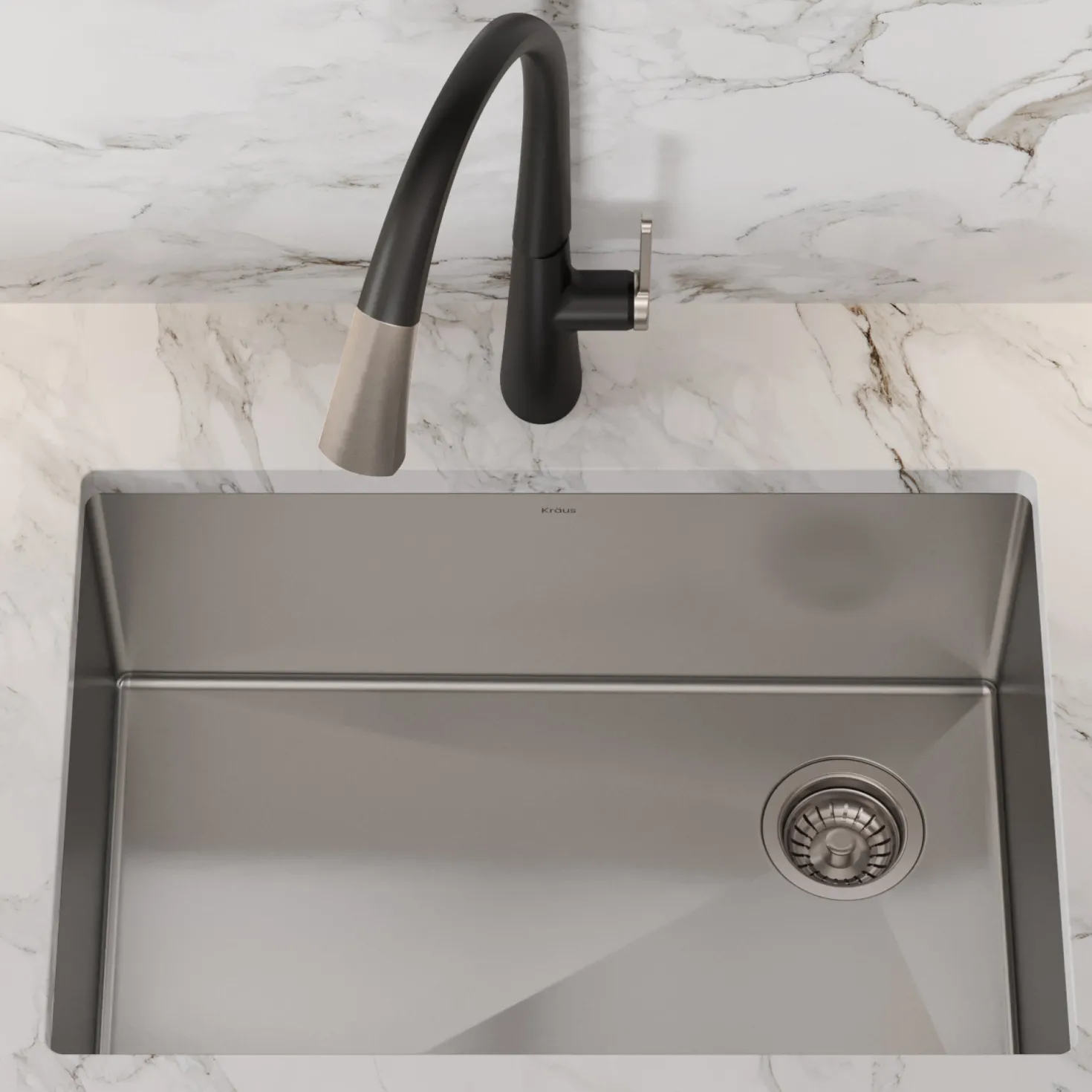 KRAUS 27" 16 Gauge Undermount Single Bowl Stainless Steel Kitchen Sink with Off Center Drain