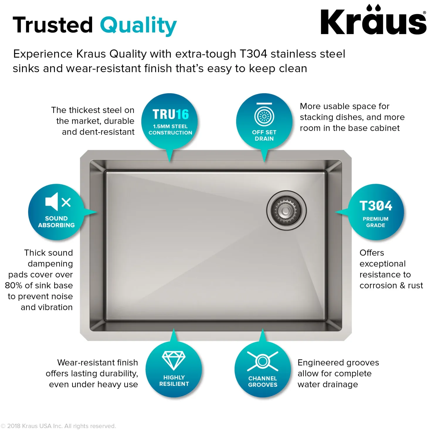 KRAUS 27" 16 Gauge Undermount Single Bowl Stainless Steel Kitchen Sink with Off Center Drain