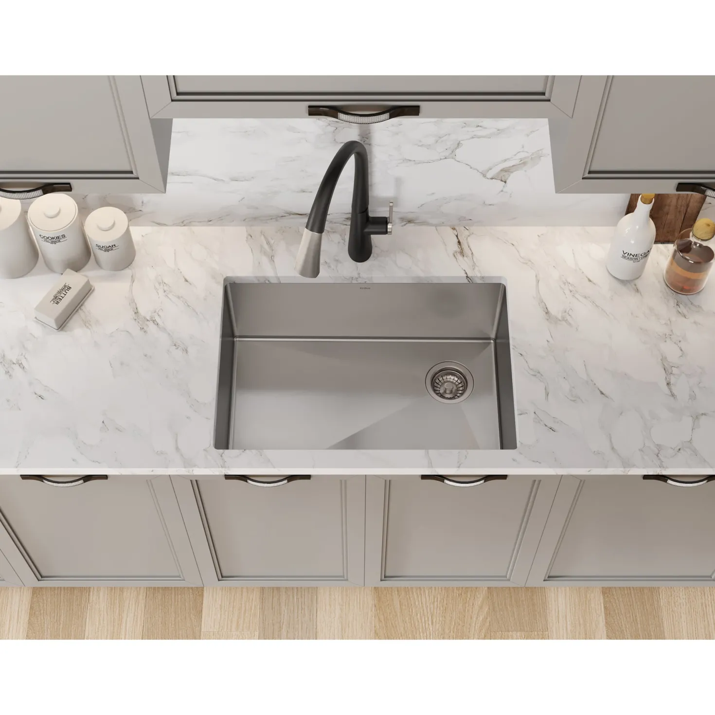 KRAUS 27" 16 Gauge Undermount Single Bowl Stainless Steel Kitchen Sink with Off Center Drain