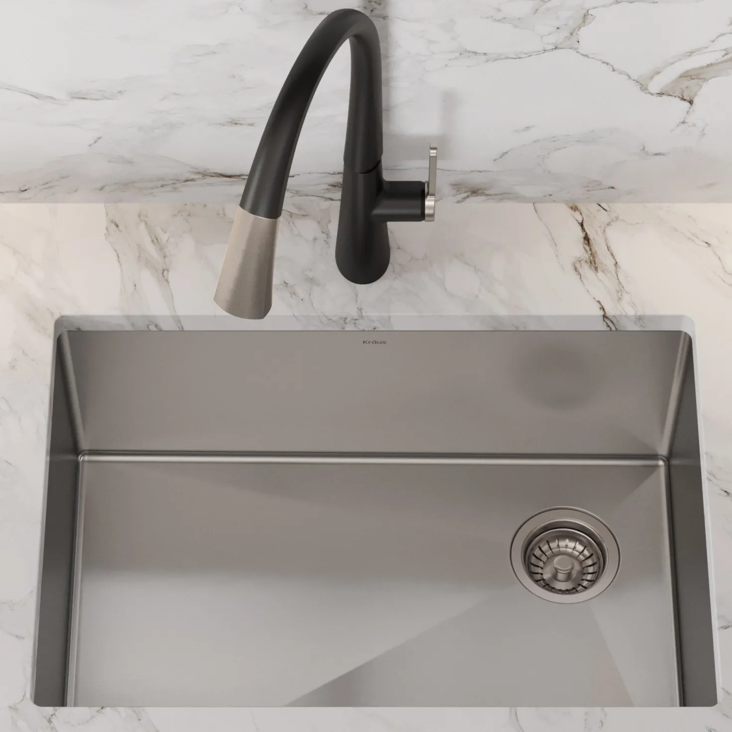 KRAUS 25" 16 Gauge Undermount Single Bowl Stainless Steel Kitchen Sink with Off Center Drain