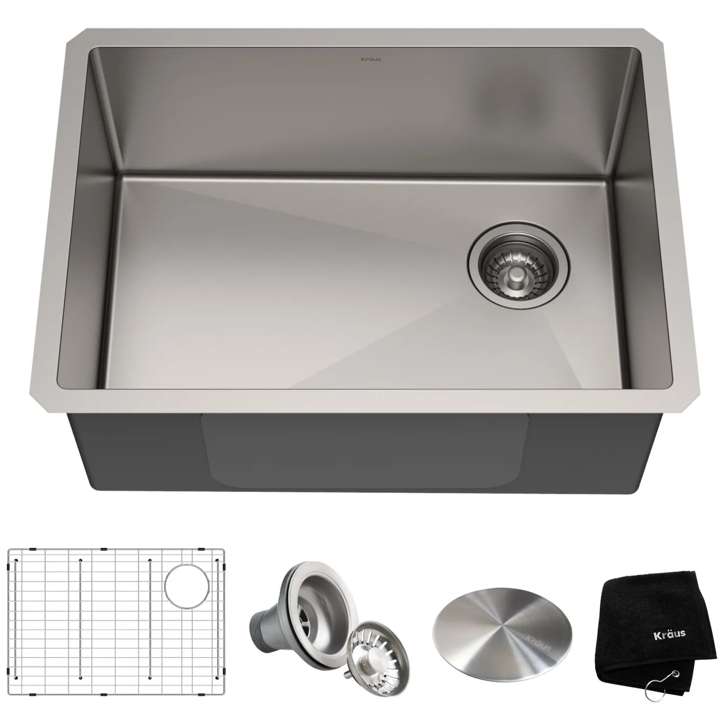KRAUS 25" 16 Gauge Undermount Single Bowl Stainless Steel Kitchen Sink with Off Center Drain