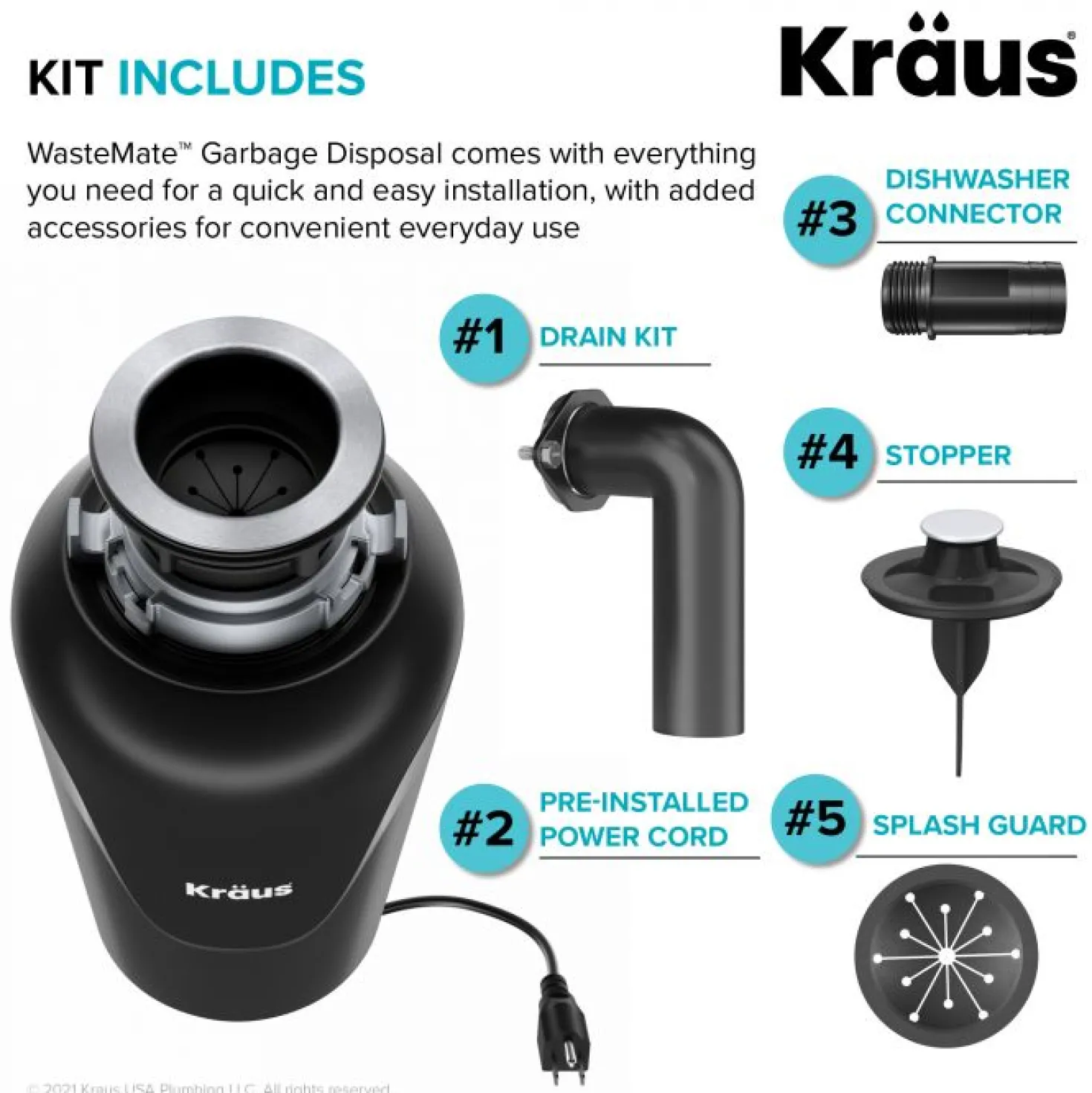 KRAUS 3/4HP Continuous Feed Garbage Disposal