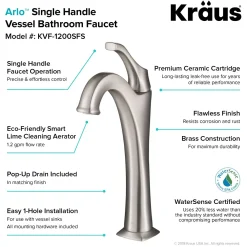 KRAUS 17-Inch Blue Glass Nature Series Bathroom Vessel Sink and Arlo Faucet Combo Set with Pop-Up Drain