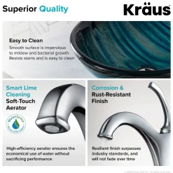 KRAUS 17-Inch Blue Glass Nature Series Bathroom Vessel Sink and Arlo Faucet Combo Set with Pop-Up Drain