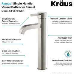 KRAUS 14-Inch Clear Glass Bathroom Vessel Sink and Ramus Faucet Combo Set with Pop-Up Drain