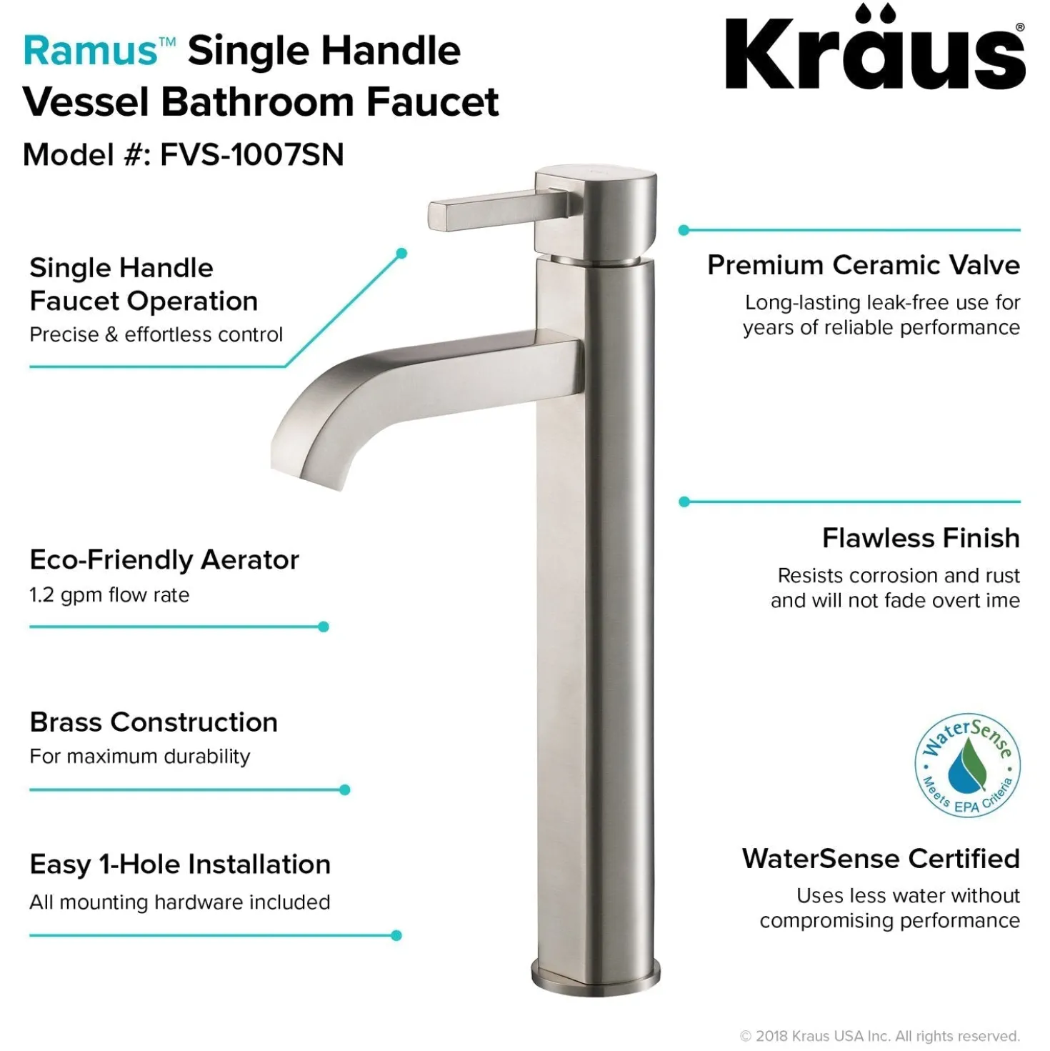 KRAUS 14-Inch Clear Glass Bathroom Vessel Sink and Ramus Faucet Combo Set with Pop-Up Drain