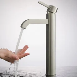 KRAUS 14-Inch Clear Glass Bathroom Vessel Sink and Ramus Faucet Combo Set with Pop-Up Drain