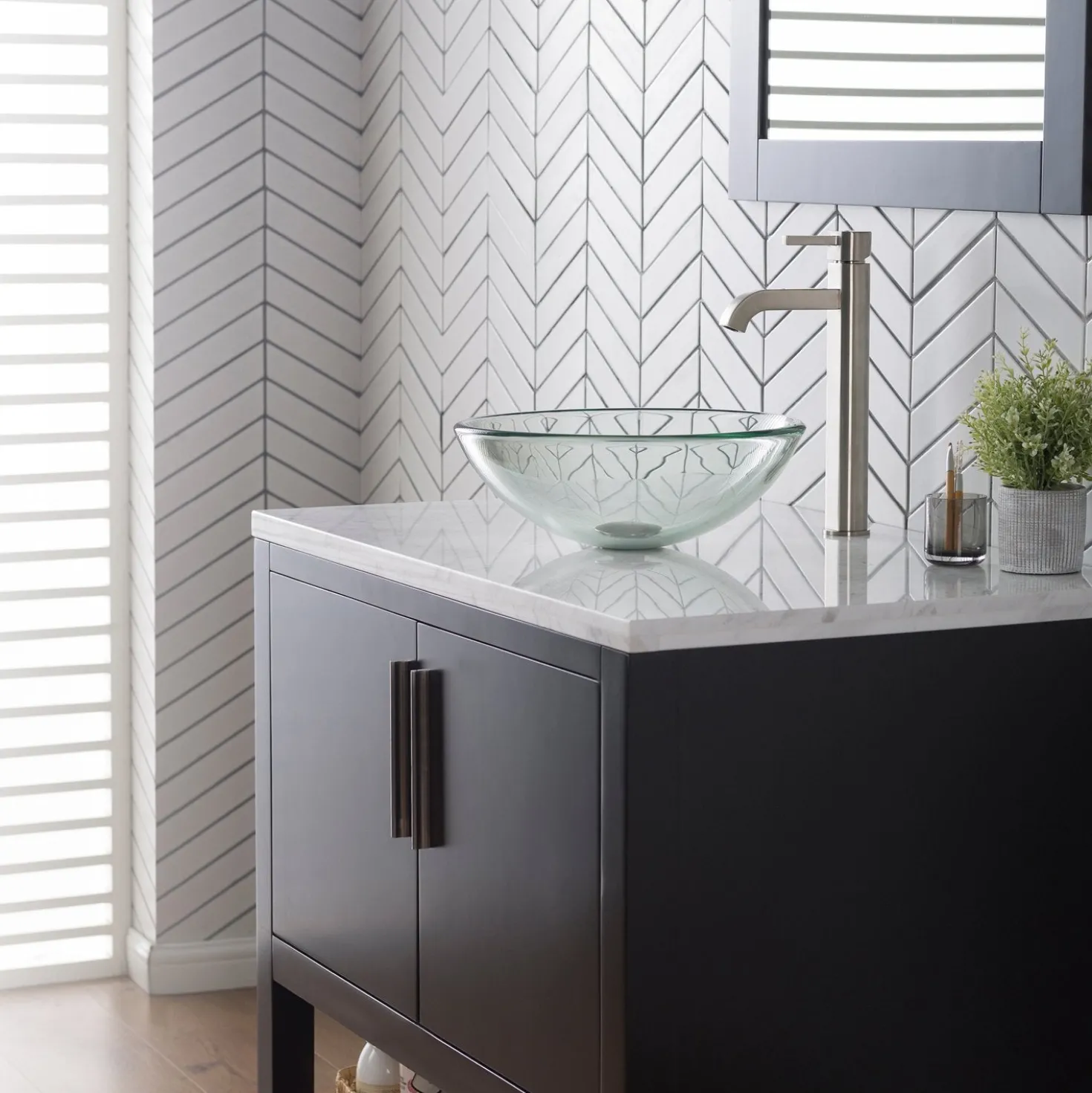 KRAUS 14-Inch Clear Glass Bathroom Vessel Sink and Ramus Faucet Combo Set with Pop-Up Drain