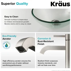 KRAUS 14-Inch Clear Glass Bathroom Vessel Sink and Ramus Faucet Combo Set with Pop-Up Drain
