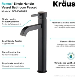 KRAUS 14-Inch Clear Glass Bathroom Vessel Sink and Ramus Faucet Combo Set with Pop-Up Drain