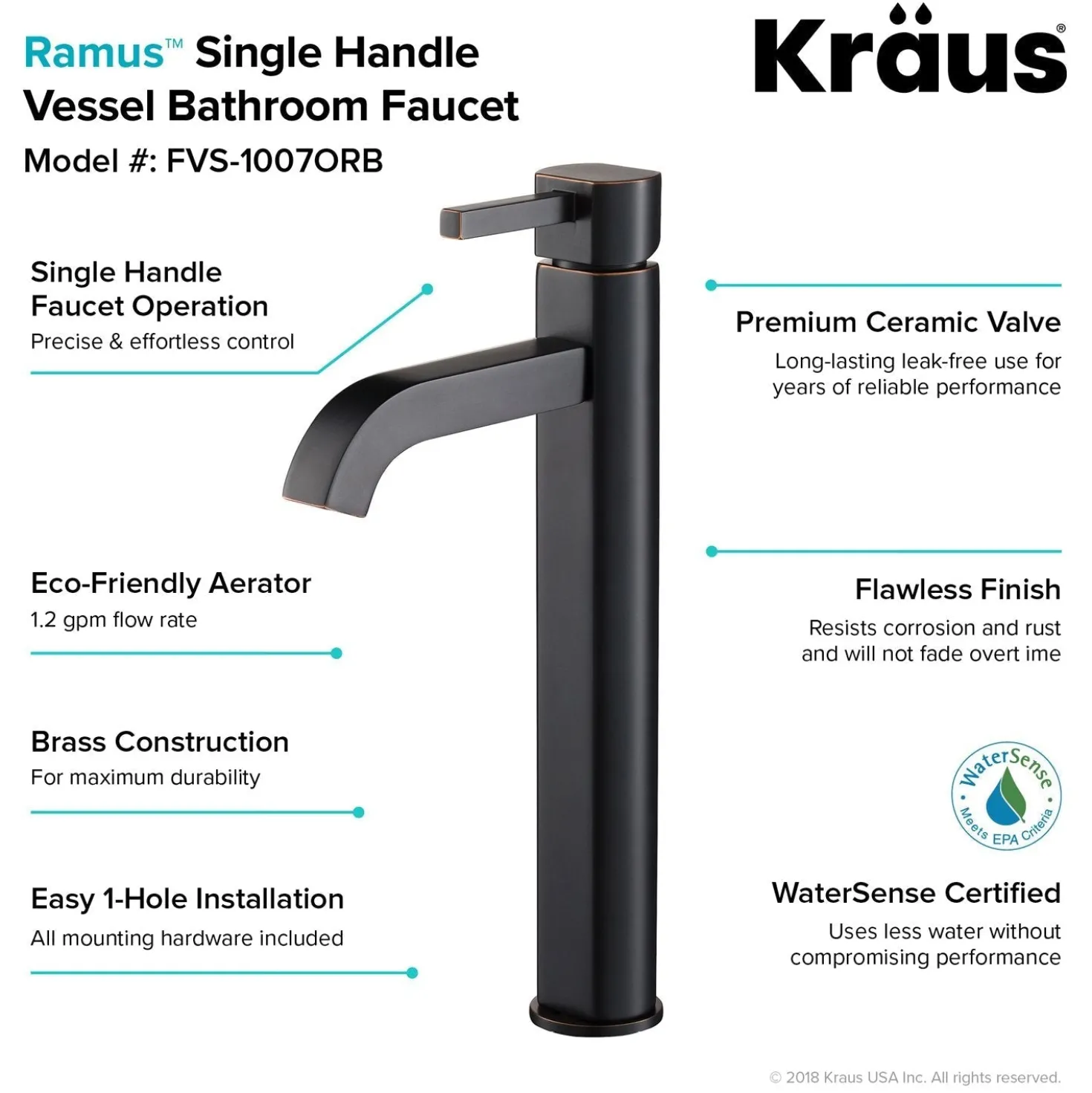 KRAUS 14-Inch Clear Glass Bathroom Vessel Sink and Ramus Faucet Combo Set with Pop-Up Drain