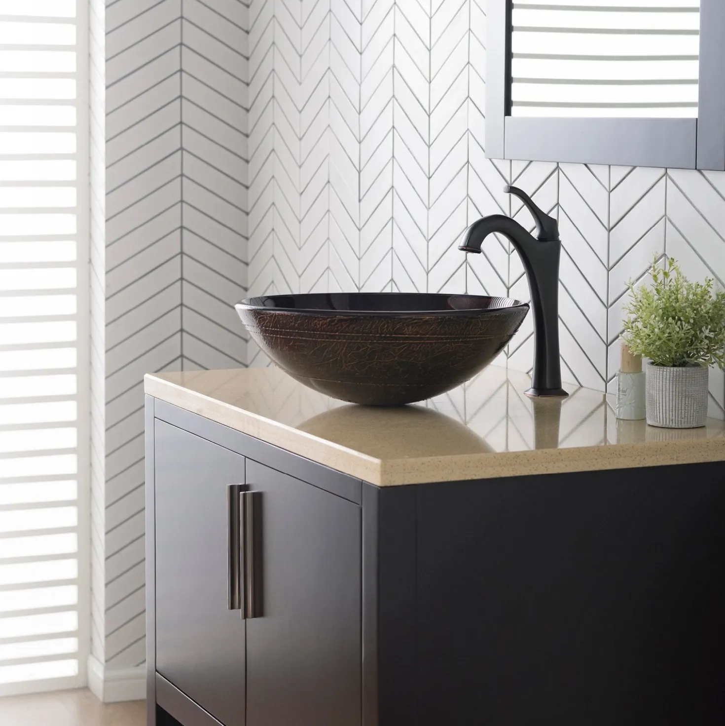 KRAUS 16 1/2-Inch Copper Brown Bathroom Vessel Sink and Arlo Faucet Combo Set with Pop-Up Drain