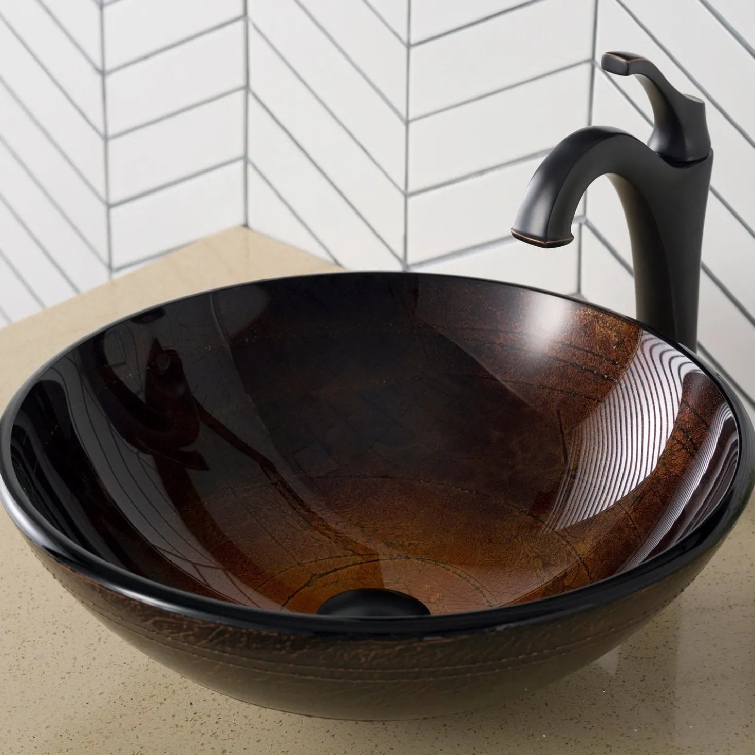KRAUS 16 1/2-Inch Copper Brown Bathroom Vessel Sink and Arlo Faucet Combo Set with Pop-Up Drain