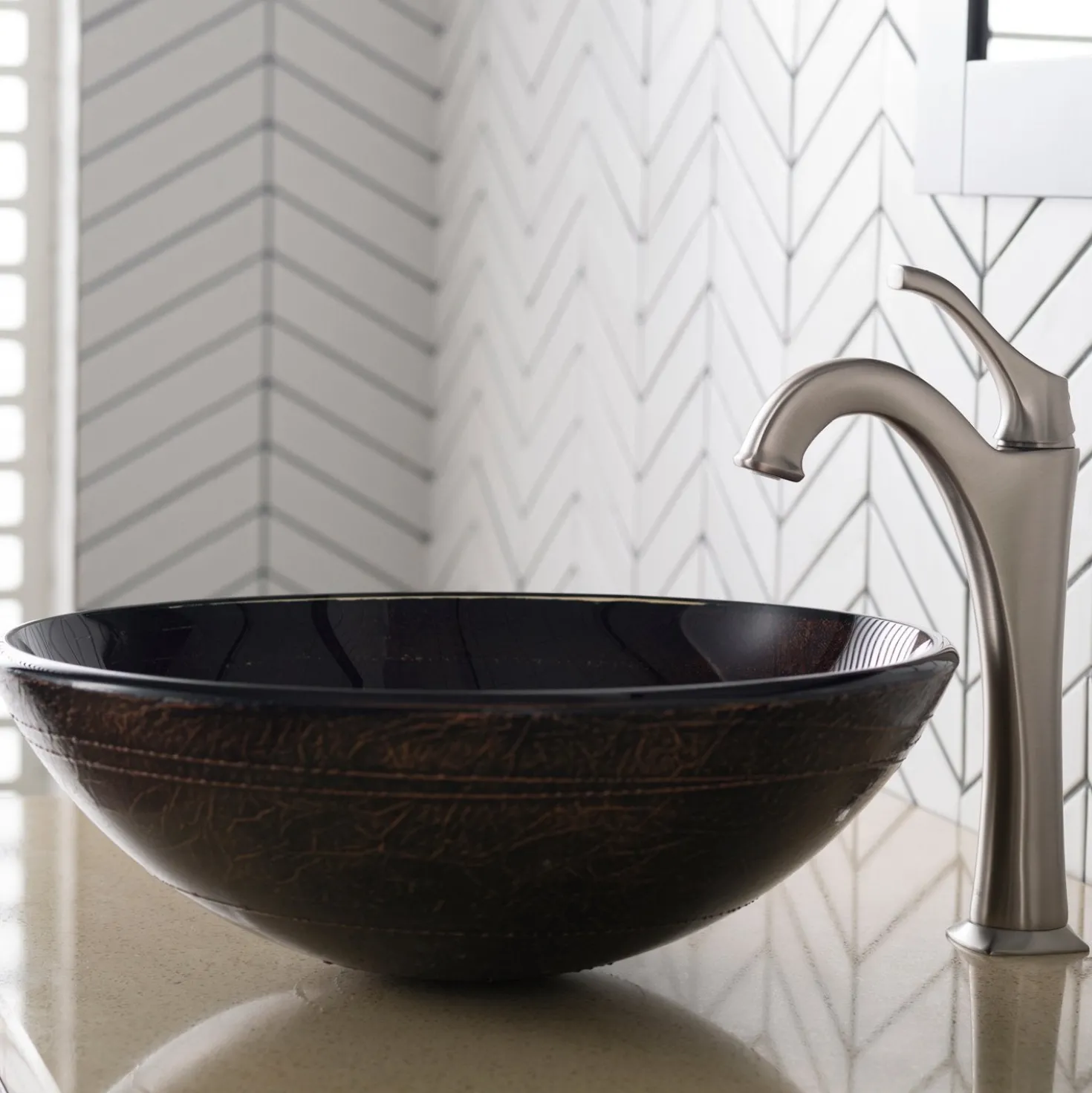 KRAUS 16 1/2-Inch Copper Brown Bathroom Vessel Sink and Arlo Faucet Combo Set with Pop-Up Drain