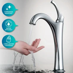 KRAUS 16 1/2-Inch Crystal Clear Glass Bathroom Vessel Sink and Arlo Faucet Combo Set with Pop-Up Drain