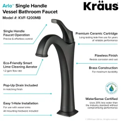 KRAUS 16 1/2-Inch Crystal Clear Glass Bathroom Vessel Sink and Arlo Faucet Combo Set with Pop-Up Drain