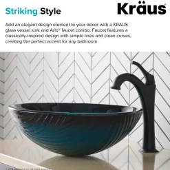 KRAUS 17-Inch Green Glass Nature Series Bathroom Vessel Sink and Arlo Faucet Combo Set with Pop-Up Drain
