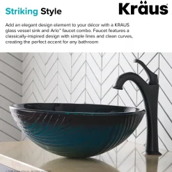 KRAUS 17-Inch Green Glass Nature Series Bathroom Vessel Sink and Arlo Faucet Combo Set with Pop-Up Drain