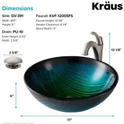 KRAUS 17-Inch Green Glass Nature Series Bathroom Vessel Sink and Arlo Faucet Combo Set with Pop-Up Drain