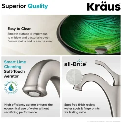 KRAUS 17-Inch Green Glass Nature Series Bathroom Vessel Sink and Arlo Faucet Combo Set with Pop-Up Drain
