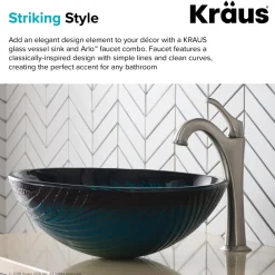KRAUS 17-Inch Green Glass Nature Series Bathroom Vessel Sink and Arlo Faucet Combo Set with Pop-Up Drain