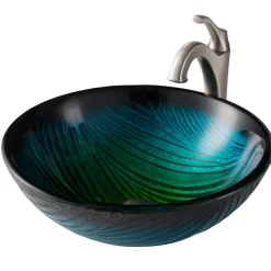 KRAUS 17-Inch Green Glass Nature Series Bathroom Vessel Sink and Arlo Faucet Combo Set with Pop-Up Drain
