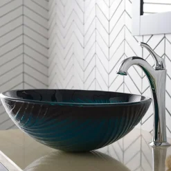 KRAUS 17-Inch Green Glass Nature Series Bathroom Vessel Sink and Arlo Faucet Combo Set with Pop-Up Drain