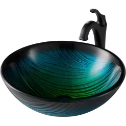 KRAUS 17-Inch Green Glass Nature Series Bathroom Vessel Sink and Arlo Faucet Combo Set with Pop-Up Drain