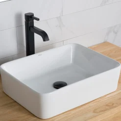 KRAUS 19-Inch Modern Rectangular White Porcelain Ceramic Bathroom Vessel Sink and Ramus Faucet Combo Set with Pop-Up Drain, Oil Rubbed Bronze Finish