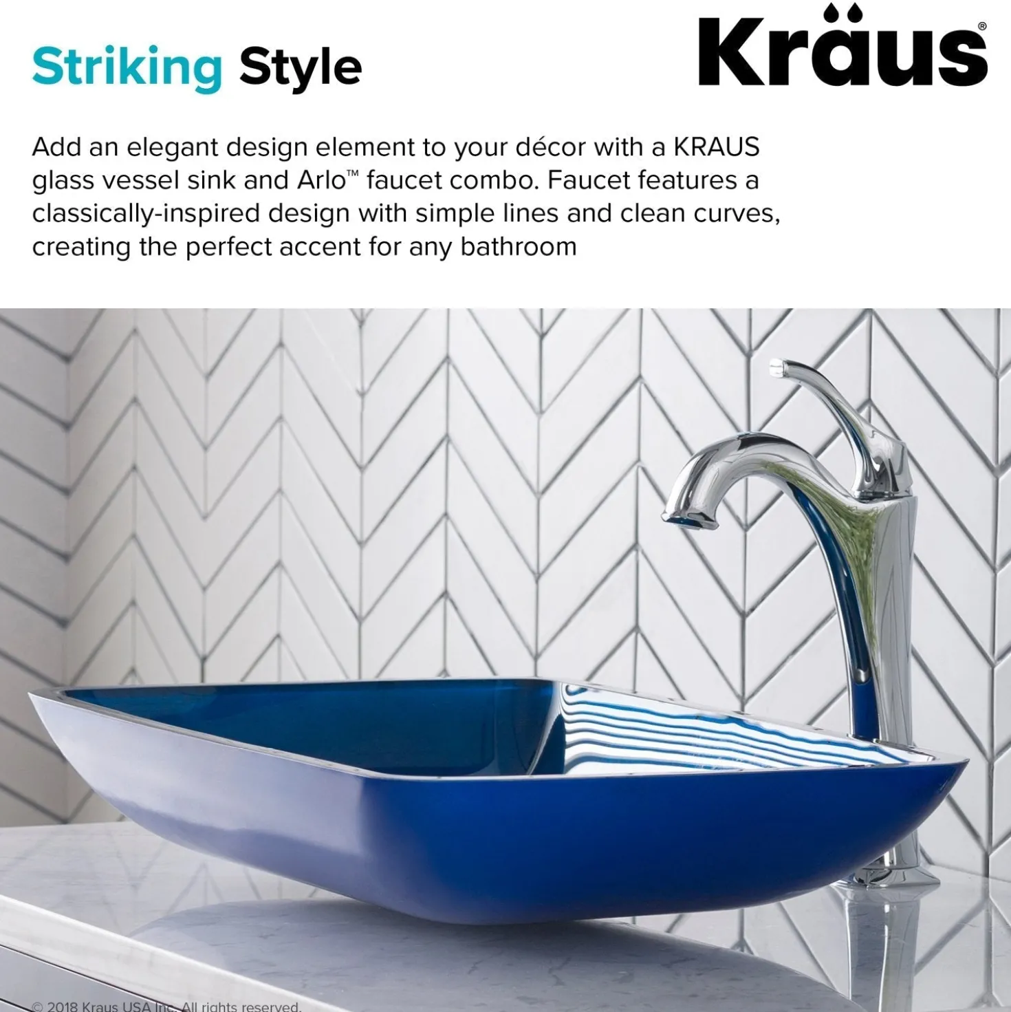 KRAUS 22-Inch Rectangular Blue Glass Bathroom Vessel Sink and Arlo Faucet Combo Set with Pop-Up Drain