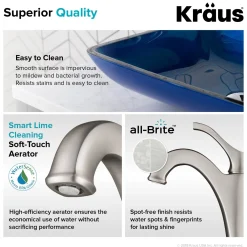 KRAUS 22-Inch Rectangular Blue Glass Bathroom Vessel Sink and Arlo Faucet Combo Set with Pop-Up Drain