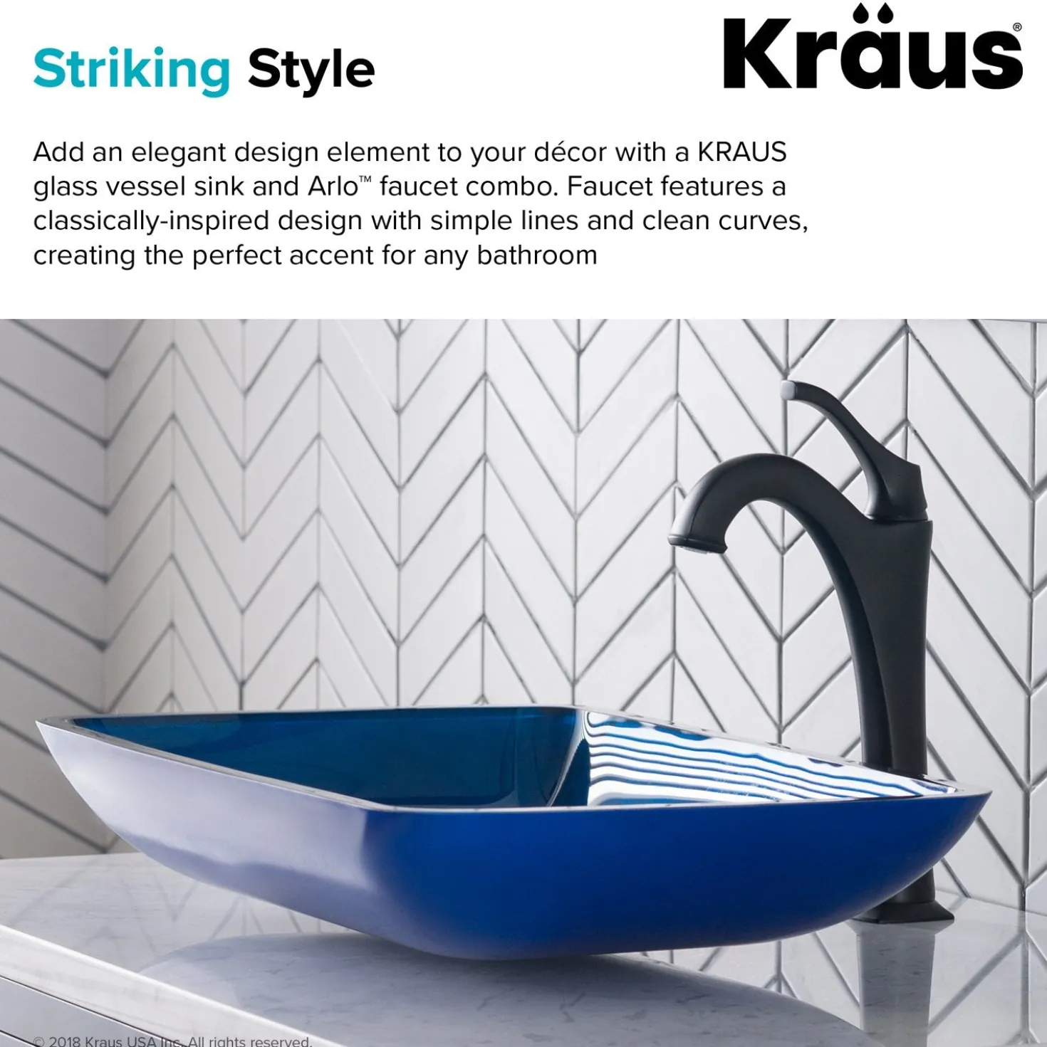 KRAUS 22-Inch Rectangular Blue Glass Bathroom Vessel Sink and Arlo Faucet Combo Set with Pop-Up Drain