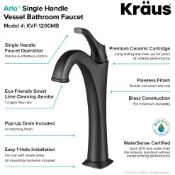 KRAUS 22-Inch Rectangular Blue Glass Bathroom Vessel Sink and Arlo Faucet Combo Set with Pop-Up Drain