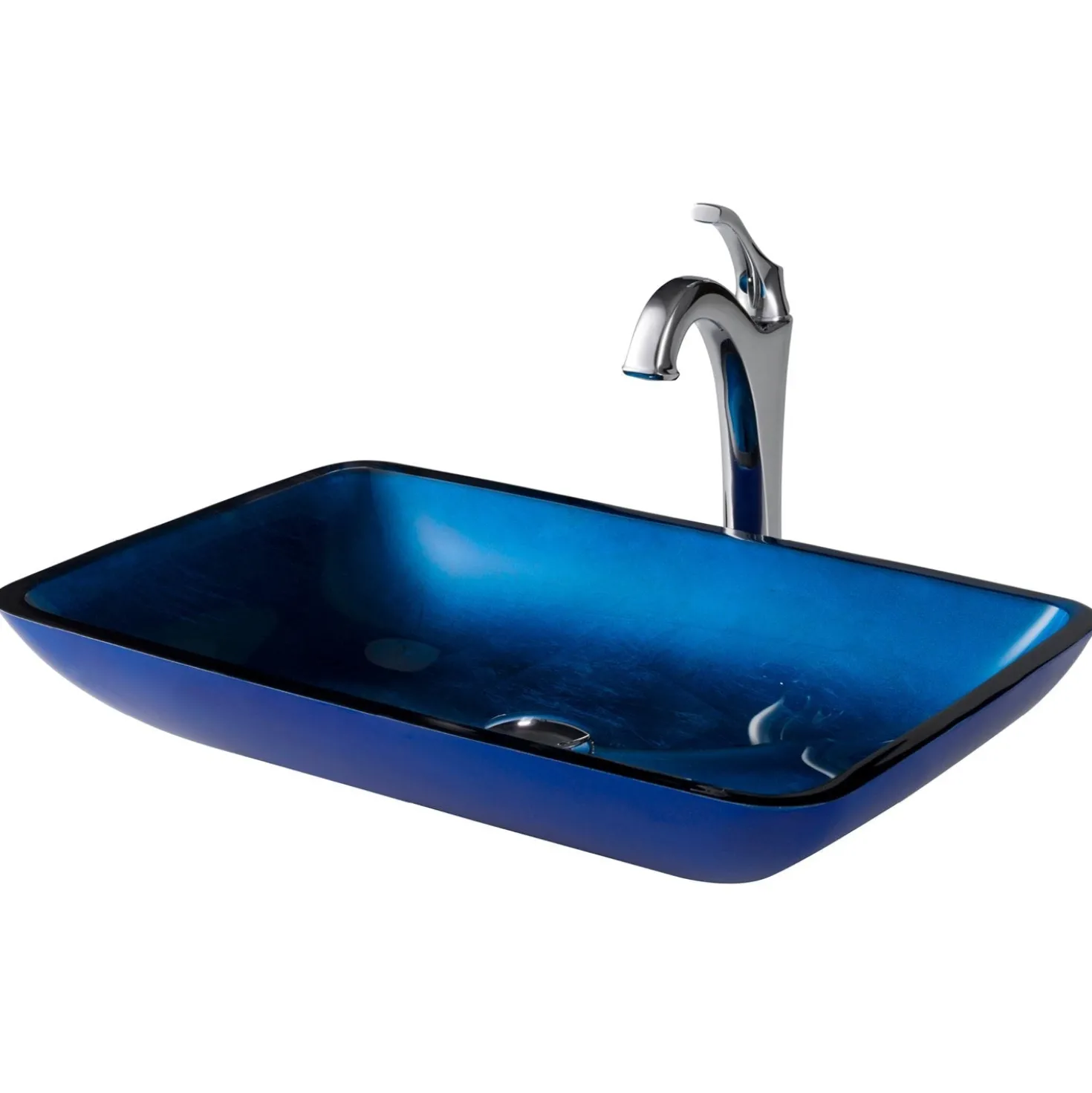 KRAUS 22-Inch Rectangular Blue Glass Bathroom Vessel Sink and Arlo Faucet Combo Set with Pop-Up Drain