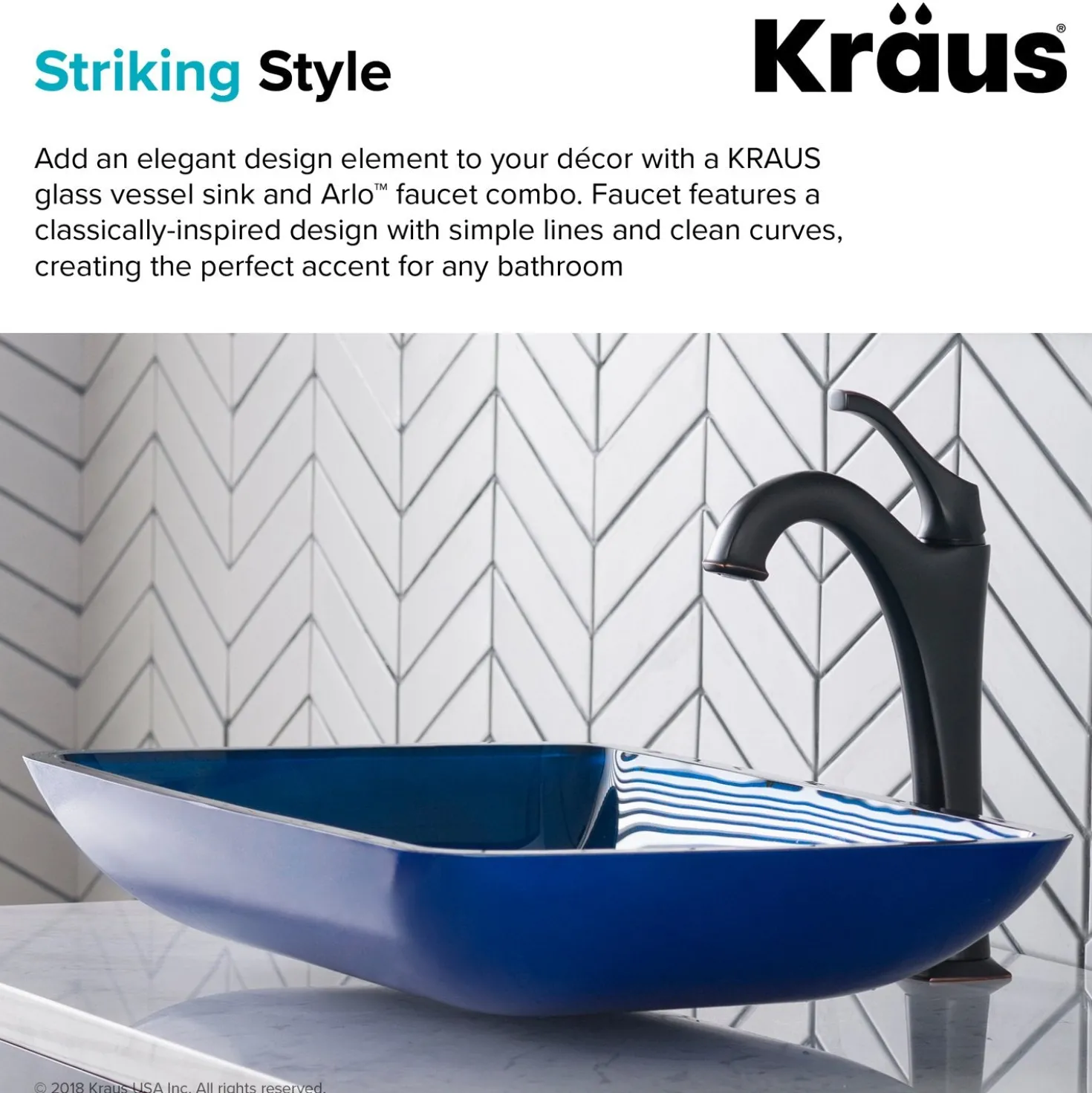 KRAUS 22-Inch Rectangular Blue Glass Bathroom Vessel Sink and Arlo Faucet Combo Set with Pop-Up Drain