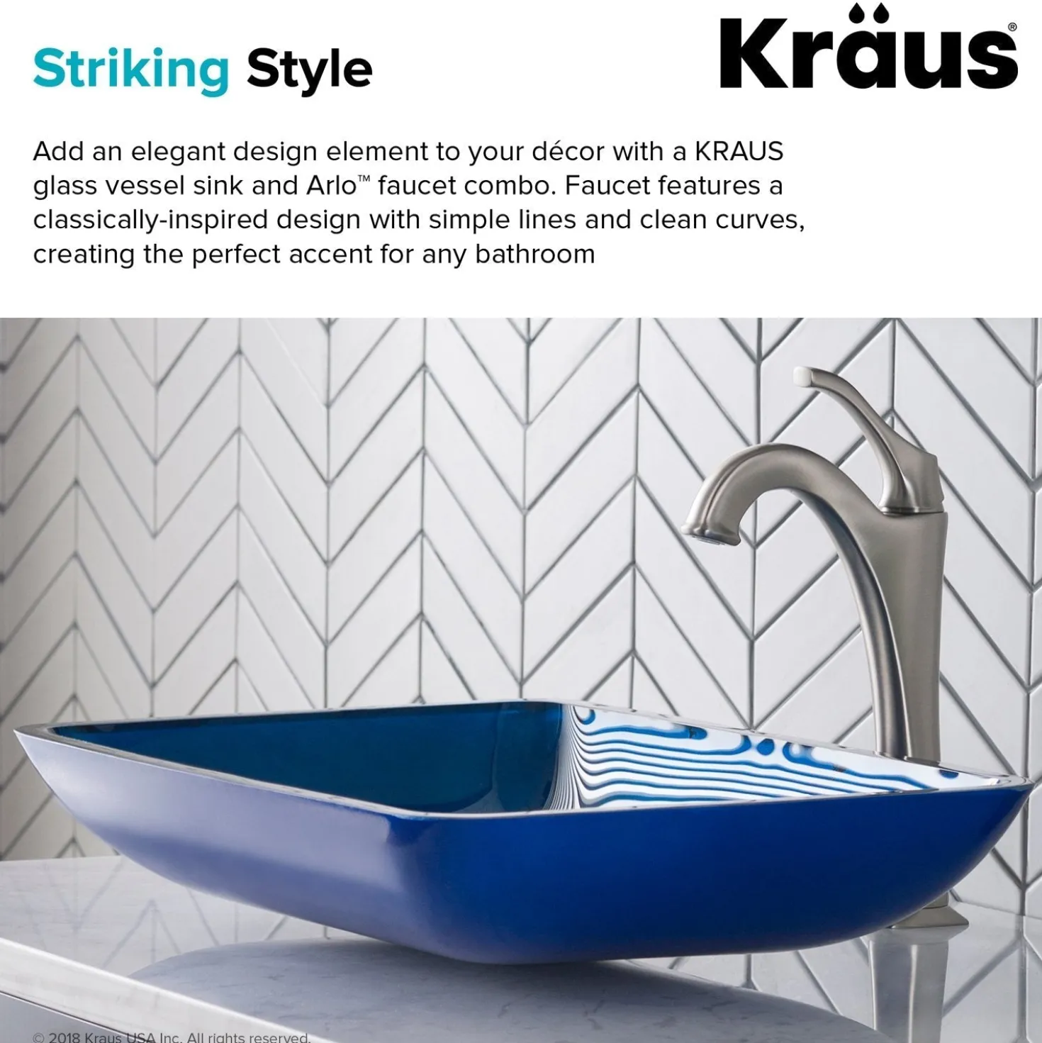 KRAUS 22-Inch Rectangular Blue Glass Bathroom Vessel Sink and Arlo Faucet Combo Set with Pop-Up Drain