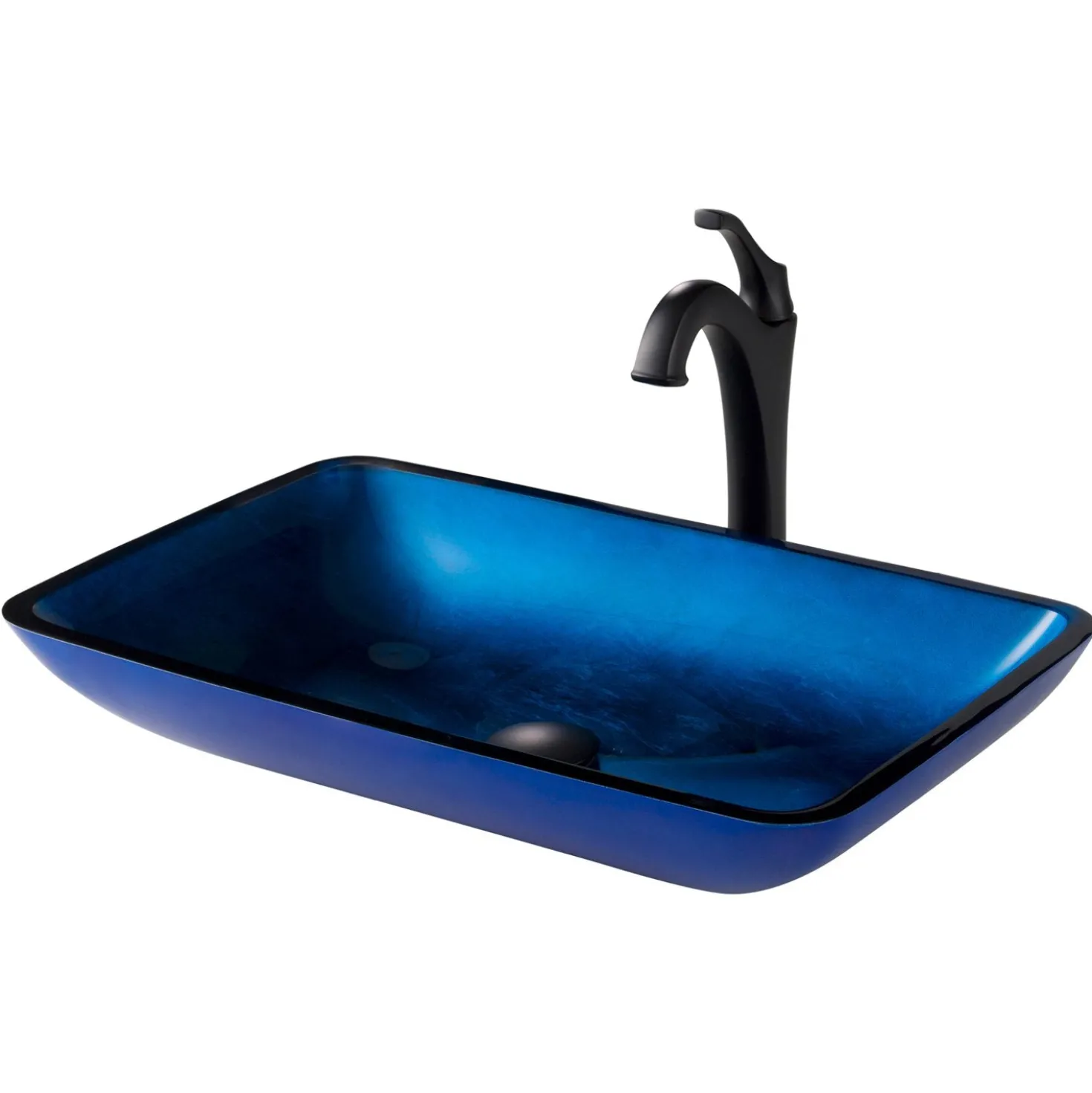 KRAUS 22-Inch Rectangular Blue Glass Bathroom Vessel Sink and Arlo Faucet Combo Set with Pop-Up Drain